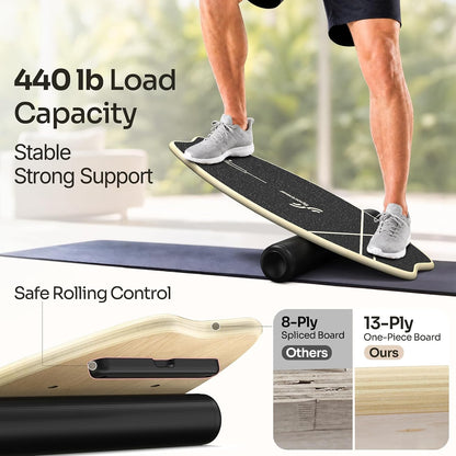 Balance Board - 7 Modes Wobble Board with Adjustable Stoppers - Exercise Balancing Stability Trainer for Improve Balance, Surf Trainer & Physical Therapy - Roller and 2.8'' Ball Included