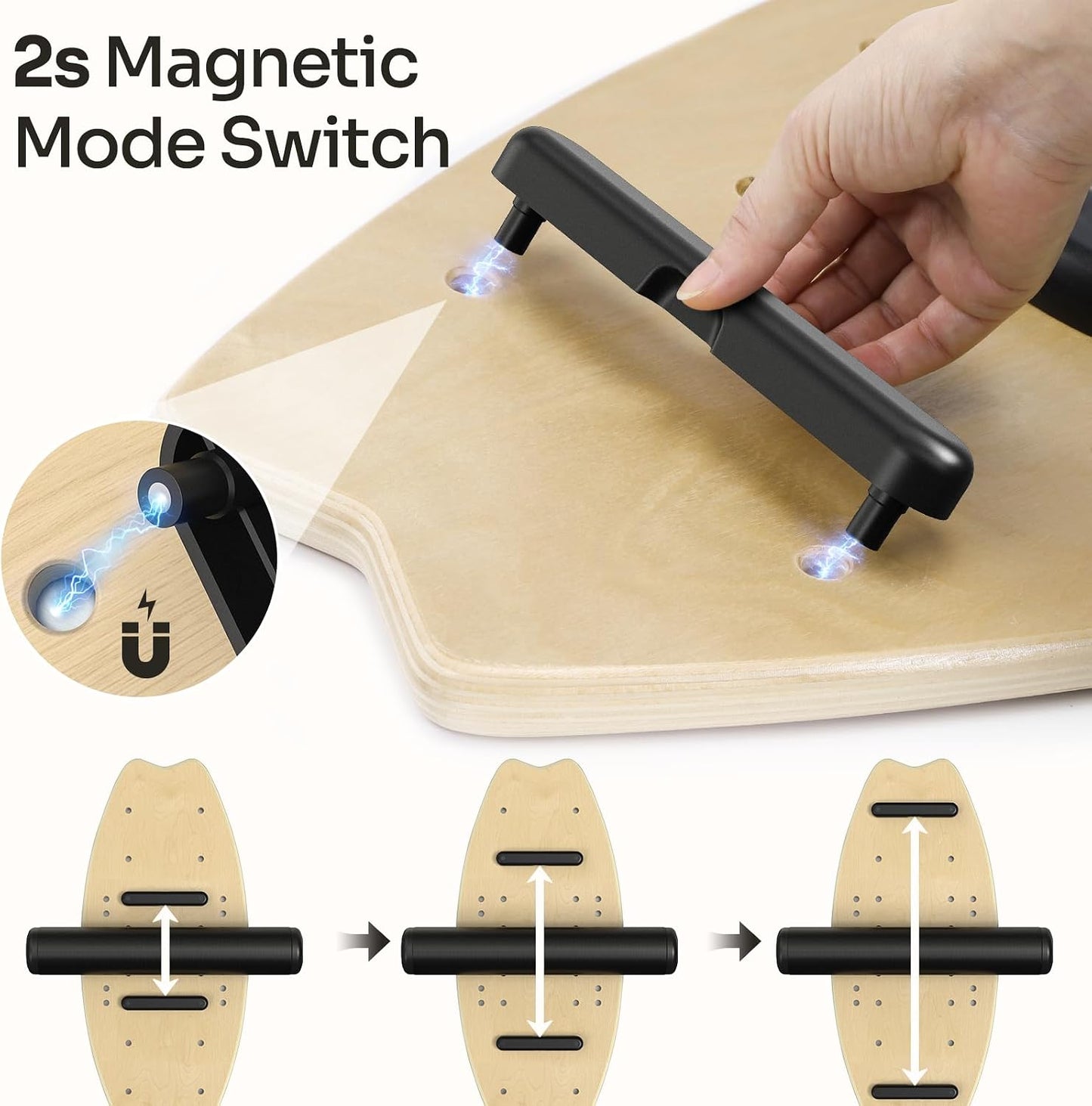 Balance Board - 7 Modes Wobble Board with Adjustable Stoppers - Exercise Balancing Stability Trainer for Improve Balance, Surf Trainer & Physical Therapy - Roller and 2.8'' Ball Included