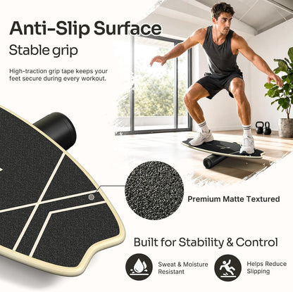 Balance Board - 7 Modes Wobble Board with Adjustable Stoppers - Exercise Balancing Stability Trainer for Improve Balance, Surf Trainer & Physical Therapy - Roller and 2.8'' Ball Included