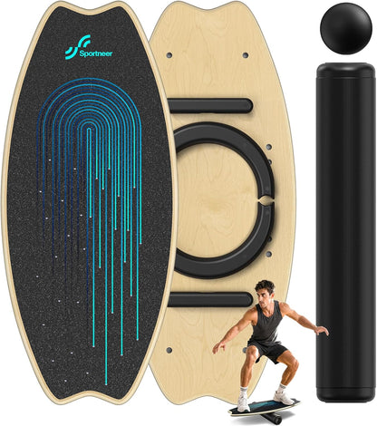Balance Board - 7 Modes Wobble Board with Adjustable Stoppers - Exercise Balancing Stability Trainer for Improve Balance, Surf Trainer & Physical Therapy - Roller and 2.8'' Ball Included
