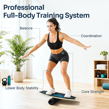 Balance Board - 7 Modes Wobble Board with Adjustable Stoppers - Exercise Balancing Stability Trainer for Improve Balance, Surf Trainer & Physical Therapy - Roller and 2.8'' Ball Included