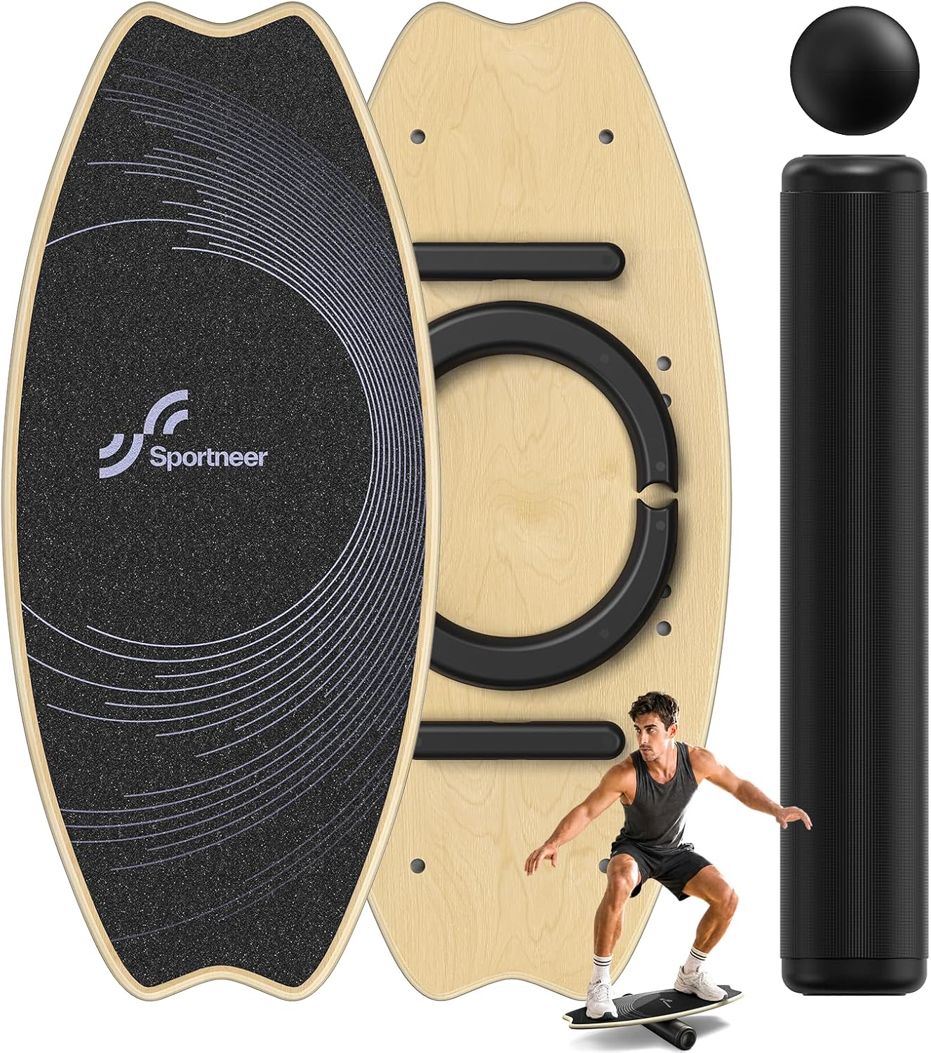 Balance Board - 7 Modes Wobble Board with Adjustable Stoppers - Exercise Balancing Stability Trainer for Improve Balance, Surf Trainer & Physical Therapy - Roller and 2.8'' Ball Included