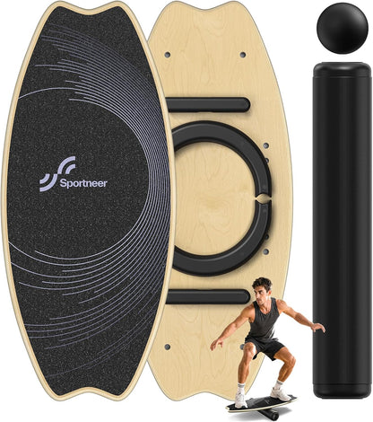 Balance Board - 7 Modes Wobble Board with Adjustable Stoppers - Exercise Balancing Stability Trainer for Improve Balance, Surf Trainer & Physical Therapy - Roller and 2.8'' Ball Included