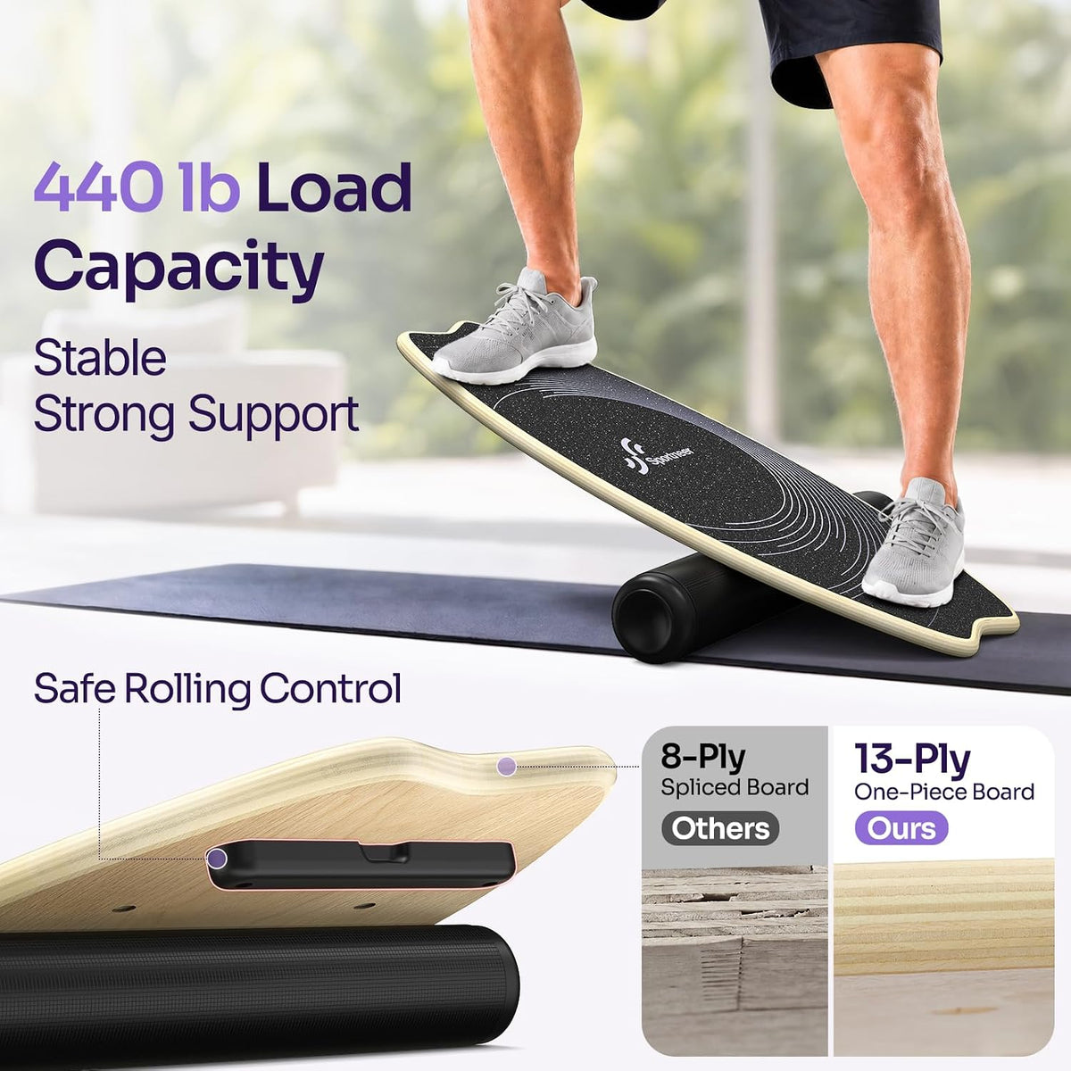 Balance Board - 7 Modes Wobble Board with Adjustable Stoppers - Exercise Balancing Stability Trainer for Improve Balance, Surf Trainer & Physical Therapy - Roller and 2.8'' Ball Included
