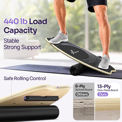 Balance Board - 7 Modes Wobble Board with Adjustable Stoppers - Exercise Balancing Stability Trainer for Improve Balance, Surf Trainer & Physical Therapy - Roller and 2.8'' Ball Included
