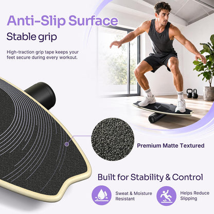 Balance Board - 7 Modes Wobble Board with Adjustable Stoppers - Exercise Balancing Stability Trainer for Improve Balance, Surf Trainer & Physical Therapy - Roller and 2.8'' Ball Included