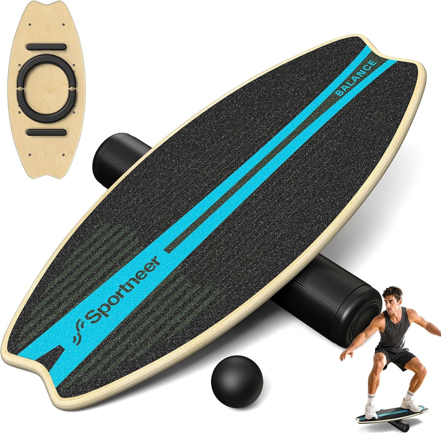 Balance Board - 7 Modes Wobble Board with Adjustable Stoppers - Exercise Balancing Stability Trainer for Improve Balance, Surf Trainer & Physical Therapy - Roller and 2.8'' Ball Included
