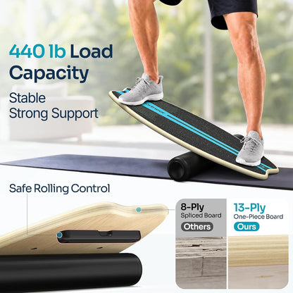 Balance Board - 7 Modes Wobble Board with Adjustable Stoppers - Exercise Balancing Stability Trainer for Improve Balance, Surf Trainer & Physical Therapy - Roller and 2.8'' Ball Included