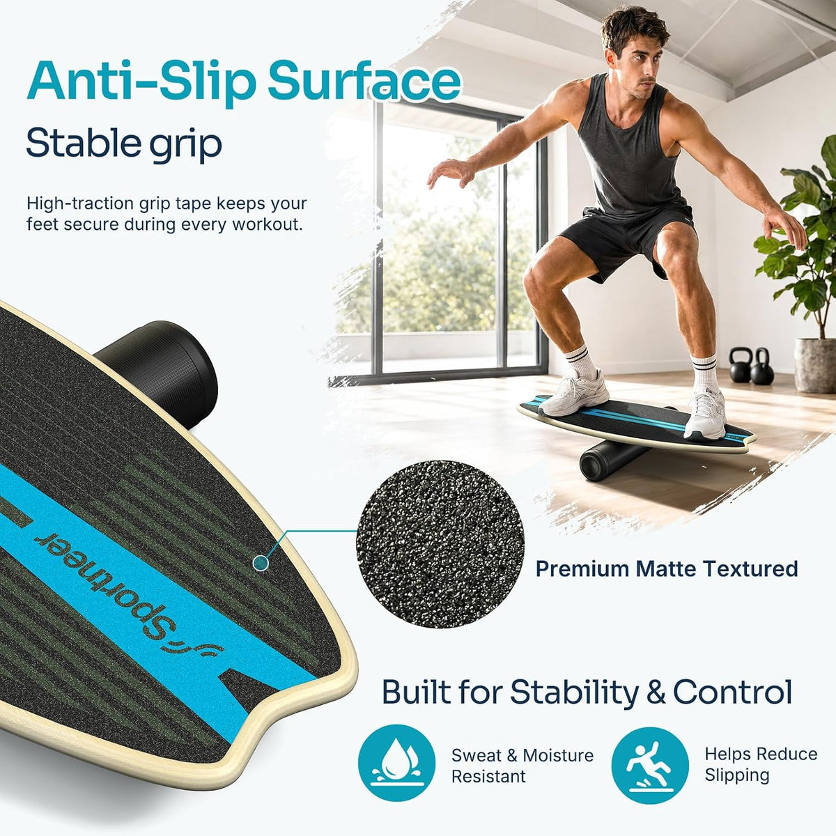 Balance Board - 7 Modes Wobble Board with Adjustable Stoppers - Exercise Balancing Stability Trainer for Improve Balance, Surf Trainer & Physical Therapy - Roller and 2.8'' Ball Included