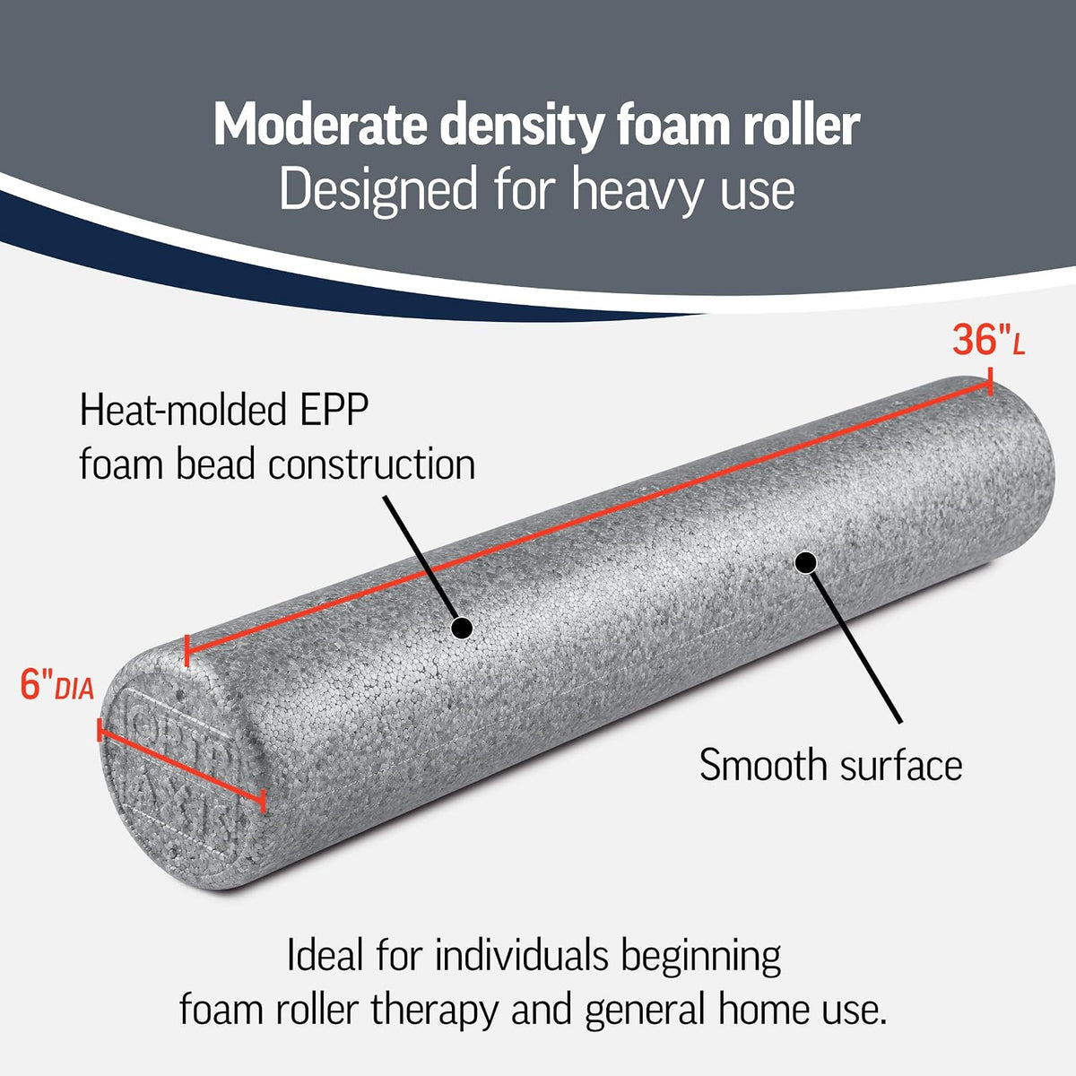 Silver AXIS Foam Roller - Moderate Density, Eco-Friendly, Durable Foam Roller for Physical Therapy and Exercise, Deep Tissue Muscle Relief, and Workout Recovery (36-Inch Round)