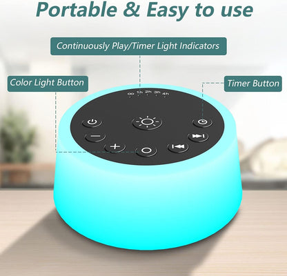 Sound Machines with 10 Colors Night Light 25 Soothing Sounds and Sleep White Noise Machine 32 Volume Levels 5 Timers Adjustable Brightness Memory Function for Adults Kids Baby