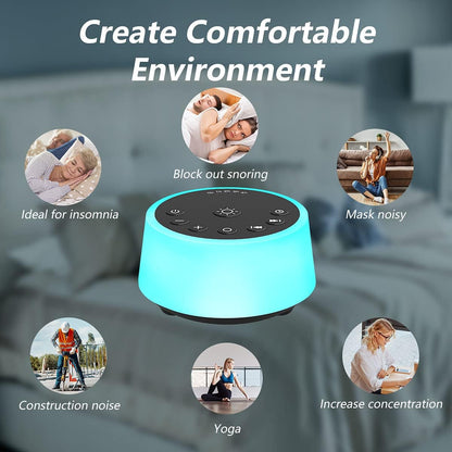 Sound Machines with 10 Colors Night Light 25 Soothing Sounds and Sleep White Noise Machine 32 Volume Levels 5 Timers Adjustable Brightness Memory Function for Adults Kids Baby