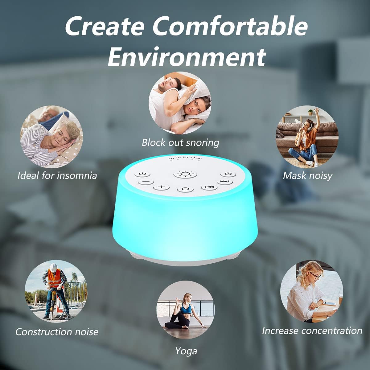 Sound Machines with 10 Colors Night Light 25 Soothing Sounds and Sleep White Noise Machine 32 Volume Levels 5 Timers Adjustable Brightness Memory Function for Adults Kids Baby