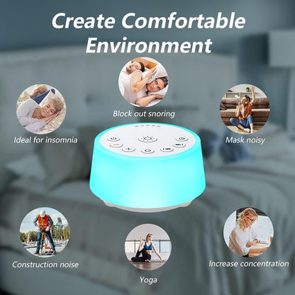 Sound Machines with 10 Colors Night Light 25 Soothing Sounds and Sleep White Noise Machine 32 Volume Levels 5 Timers Adjustable Brightness Memory Function for Adults Kids Baby