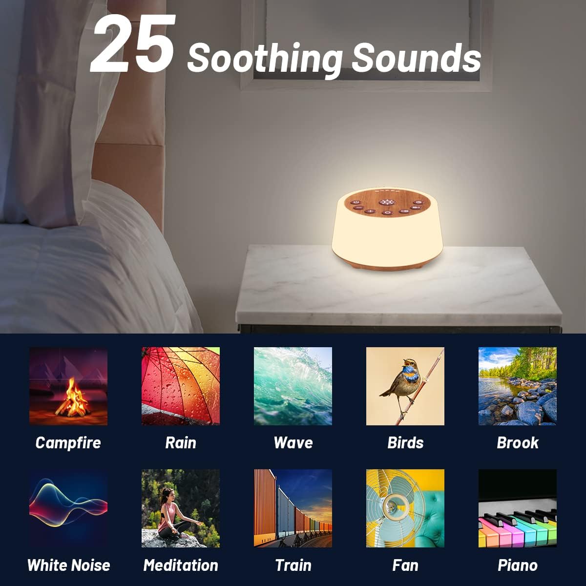 Sound Machines with 10 Colors Night Light 25 Soothing Sounds and Sleep White Noise Machine 32 Volume Levels 5 Timers Adjustable Brightness Memory Function for Adults Kids Baby