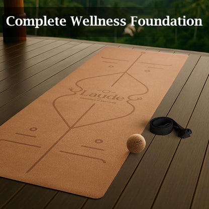 Laude Cork Yoga Mat + Ball Set – Sustainable Non Slip Yoga Mat with Strap – Thick Yoga Mat, Pilates Mat Thick & Workout Mat – Eco-Friendly Cork & Rubber Mat with Alignment Lines, Superior Grip, Sweat-Resistant & Durable 72"x26"