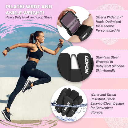 Wrist Ankle Weights for Women, Soft Silicone Wrist Weights Set of 2 for Walking, Pilates, Yoga, Barre & Strength Training, Weighted Bangles with Secure Non-Slip Fit for Arm & Leg Workouts, 2 lb / 4 lb