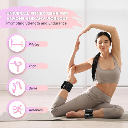 Wrist Ankle Weights for Women, Soft Silicone Wrist Weights Set of 2 for Walking, Pilates, Yoga, Barre & Strength Training, Weighted Bangles with Secure Non-Slip Fit for Arm & Leg Workouts, 2 lb / 4 lb