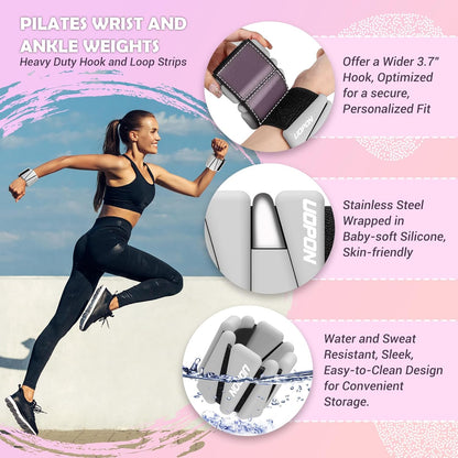 Wrist Ankle Weights for Women, Soft Silicone Wrist Weights Set of 2 for Walking, Pilates, Yoga, Barre & Strength Training, Weighted Bangles with Secure Non-Slip Fit for Arm & Leg Workouts, 2 lb / 4 lb