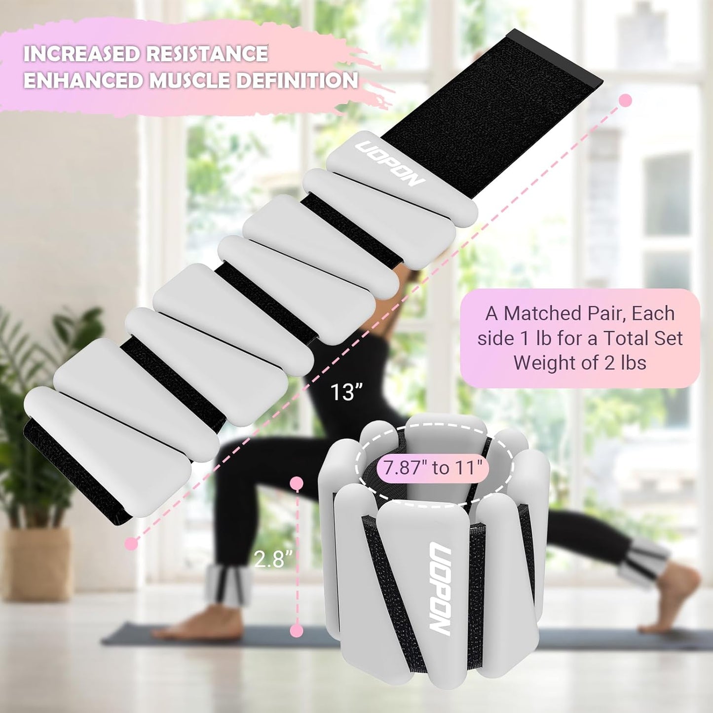 Wrist Ankle Weights for Women, Soft Silicone Wrist Weights Set of 2 for Walking, Pilates, Yoga, Barre & Strength Training, Weighted Bangles with Secure Non-Slip Fit for Arm & Leg Workouts, 2 lb / 4 lb