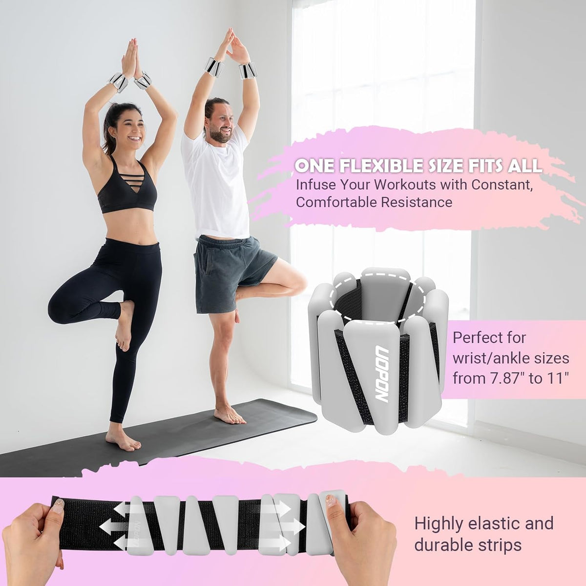Wrist Ankle Weights for Women, Soft Silicone Wrist Weights Set of 2 for Walking, Pilates, Yoga, Barre & Strength Training, Weighted Bangles with Secure Non-Slip Fit for Arm & Leg Workouts, 2 lb / 4 lb