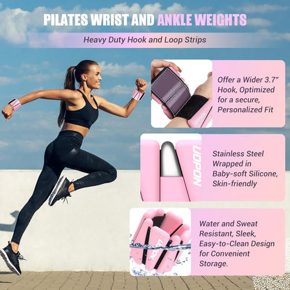 Wrist Ankle Weights for Women, Soft Silicone Wrist Weights Set of 2 for Walking, Pilates, Yoga, Barre & Strength Training, Weighted Bangles with Secure Non-Slip Fit for Arm & Leg Workouts, 2 lb / 4 lb