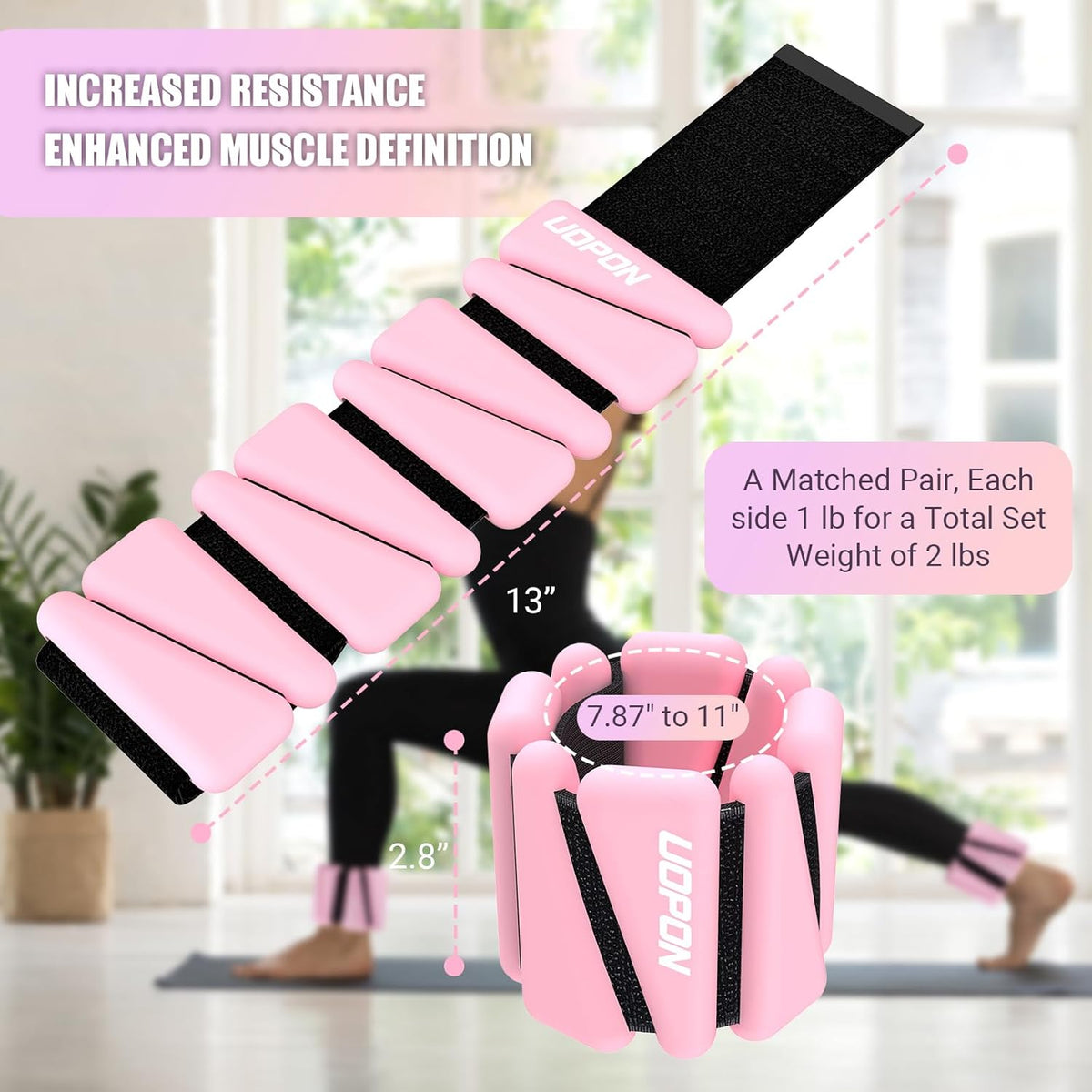 Wrist Ankle Weights for Women, Soft Silicone Wrist Weights Set of 2 for Walking, Pilates, Yoga, Barre & Strength Training, Weighted Bangles with Secure Non-Slip Fit for Arm & Leg Workouts, 2 lb / 4 lb