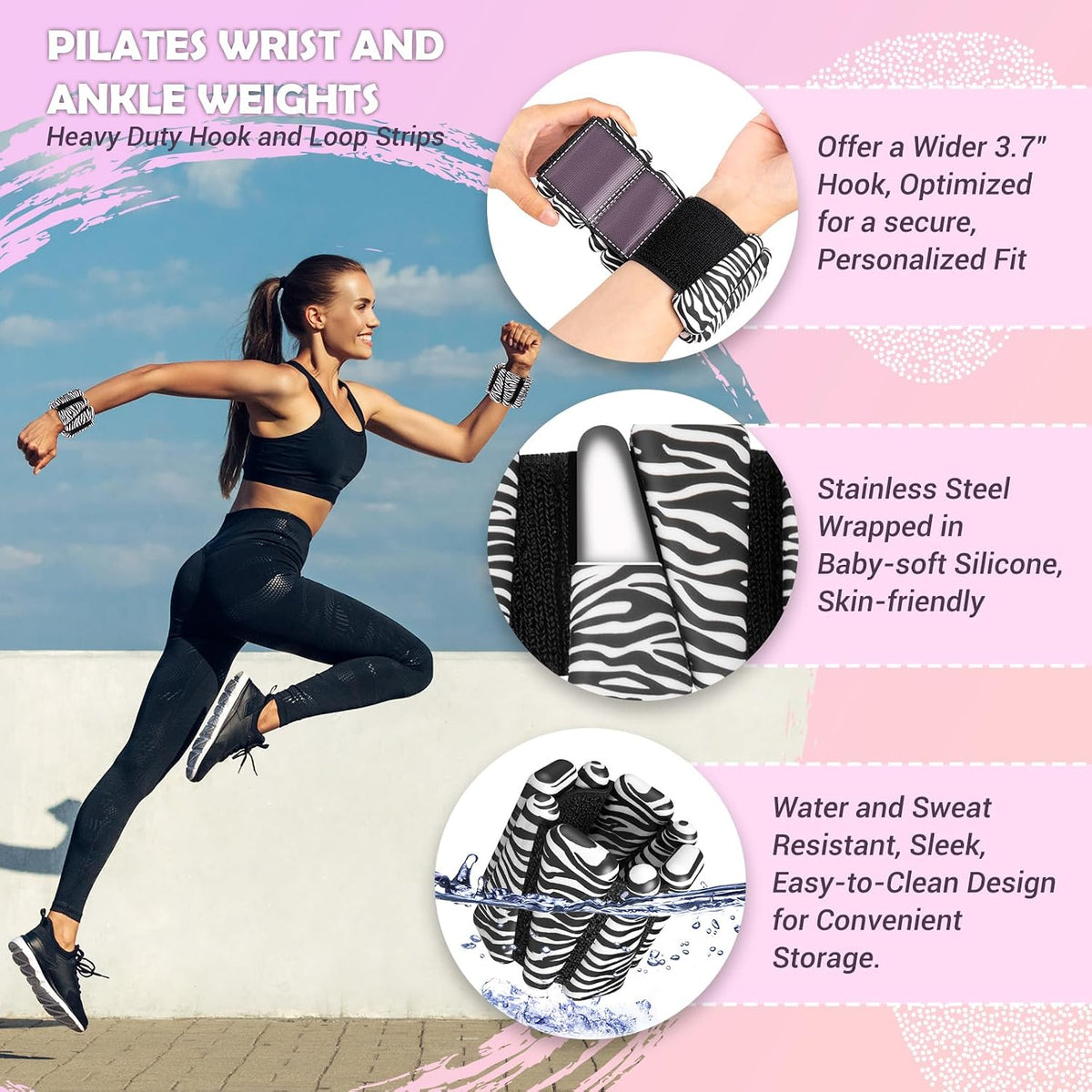 Wrist Ankle Weights for Women, Soft Silicone Wrist Weights Set of 2 for Walking, Pilates, Yoga, Barre & Strength Training, Weighted Bangles with Secure Non-Slip Fit for Arm & Leg Workouts, 2 lb / 4 lb