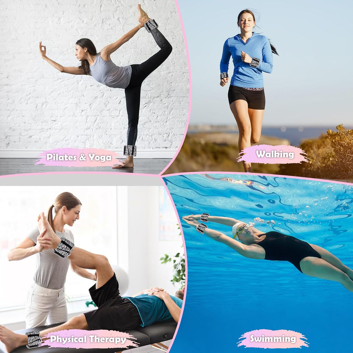 Wrist Ankle Weights for Women, Soft Silicone Wrist Weights Set of 2 for Walking, Pilates, Yoga, Barre & Strength Training, Weighted Bangles with Secure Non-Slip Fit for Arm & Leg Workouts, 2 lb / 4 lb