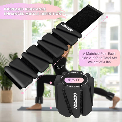 Wrist Ankle Weights for Women, Soft Silicone Wrist Weights Set of 2 for Walking, Pilates, Yoga, Barre & Strength Training, Weighted Bangles with Secure Non-Slip Fit for Arm & Leg Workouts, 2 lb / 4 lb