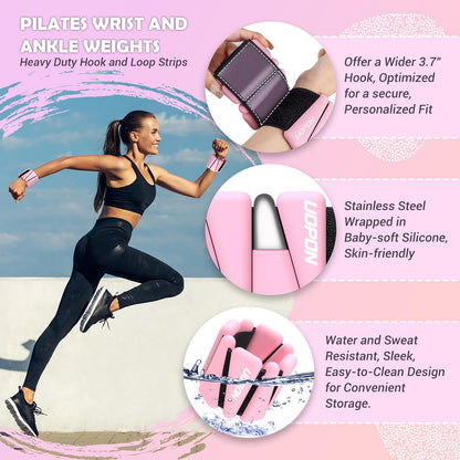 Wrist Ankle Weights for Women, Soft Silicone Wrist Weights Set of 2 for Walking, Pilates, Yoga, Barre & Strength Training, Weighted Bangles with Secure Non-Slip Fit for Arm & Leg Workouts, 2 lb / 4 lb