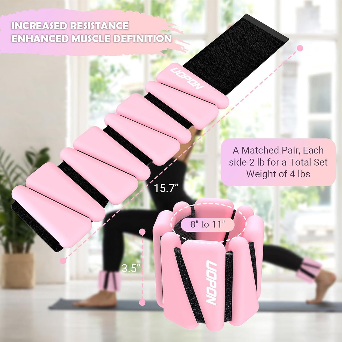 Wrist Ankle Weights for Women, Soft Silicone Wrist Weights Set of 2 for Walking, Pilates, Yoga, Barre & Strength Training, Weighted Bangles with Secure Non-Slip Fit for Arm & Leg Workouts, 2 lb / 4 lb