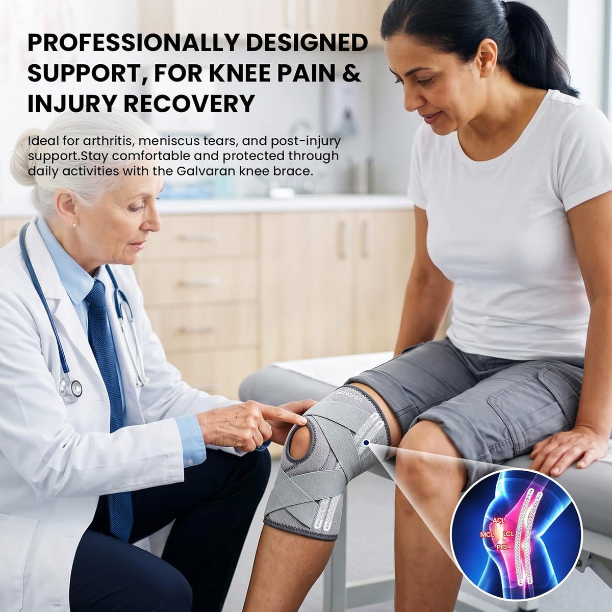 Knee Brace for Men & Women - ACL, MCL, Meniscus Tear Support & Arthritis Pain Relief - Stabilizing Knee Braces Support with Side Stabilizers & Patella Gel Pad