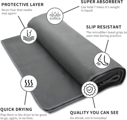 Non-Slip Hot Yoga Towel Set,Super Absorbent Microfiber in, 24.5" x 72" - Anti-Slip, Injury Free Design for Pilates, Yoga Mats, Exercise, and Fitness Gear