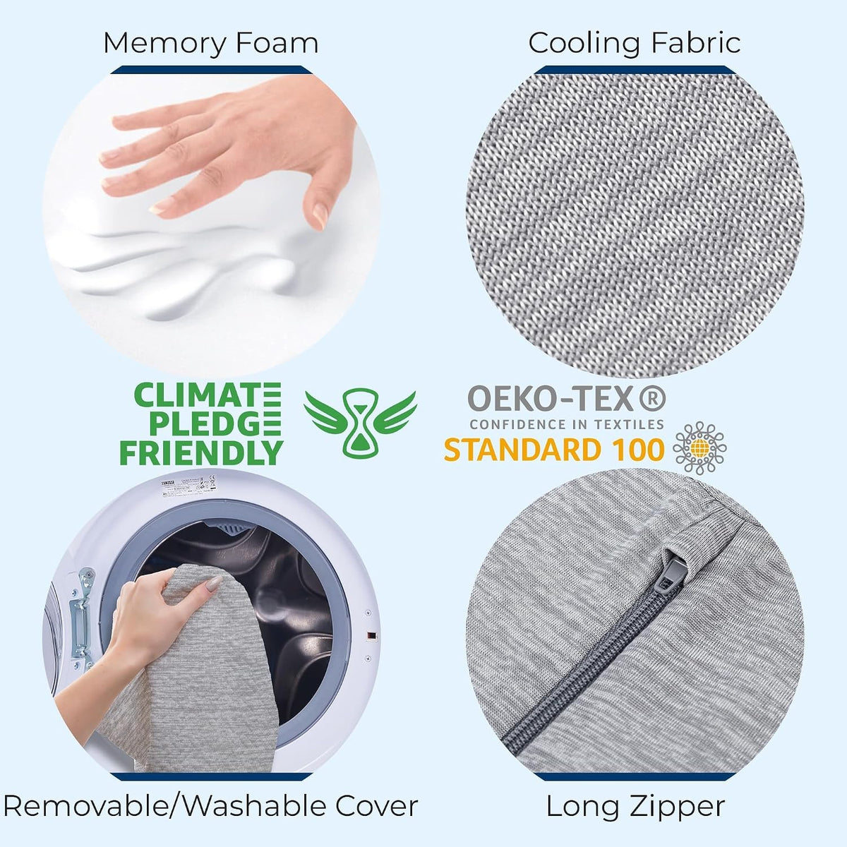 Knee Pillow for Back Sleeping – Cooling Cover - Memory Foam Cushion - Under Leg Support for Sleeping on Back – Half Moon Bolster for Bed, Arctic Gray