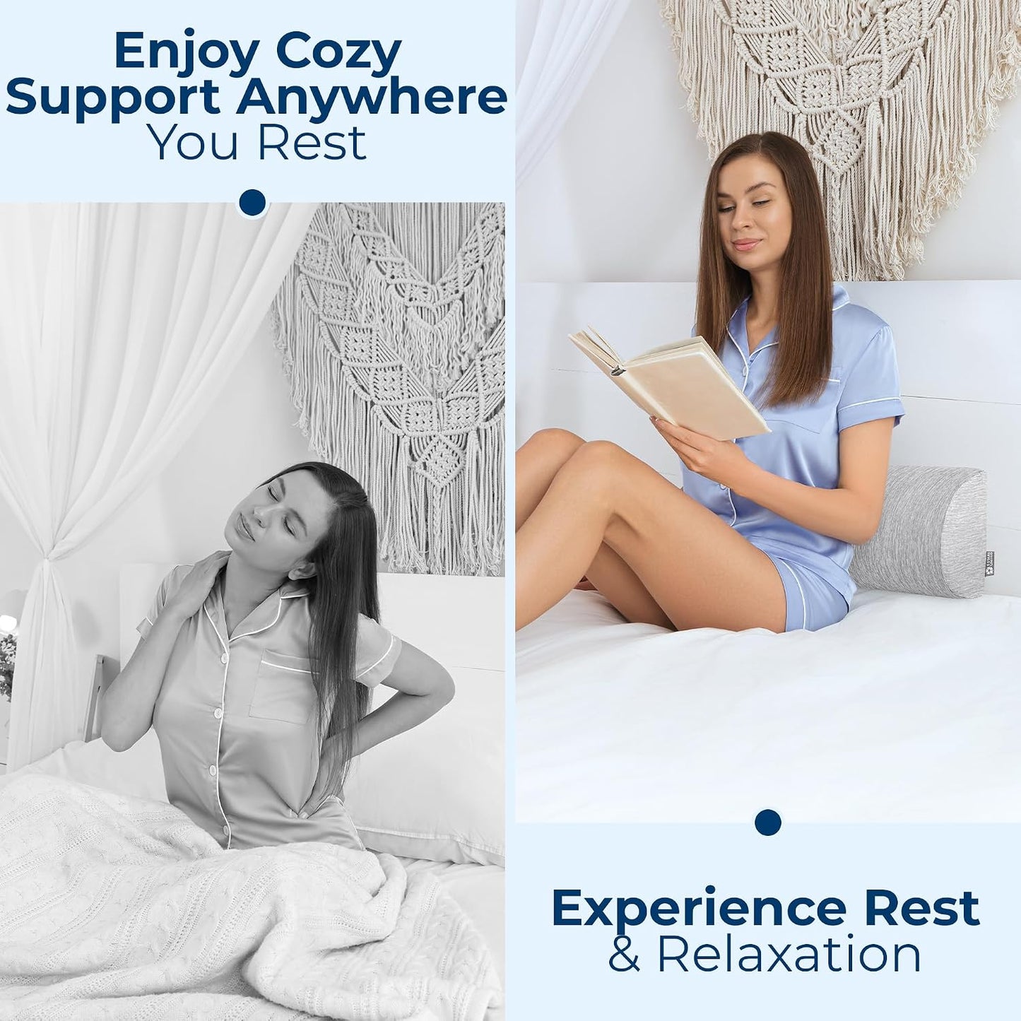 Knee Pillow for Back Sleeping – Cooling Cover - Memory Foam Cushion - Under Leg Support for Sleeping on Back – Half Moon Bolster for Bed, Arctic Gray