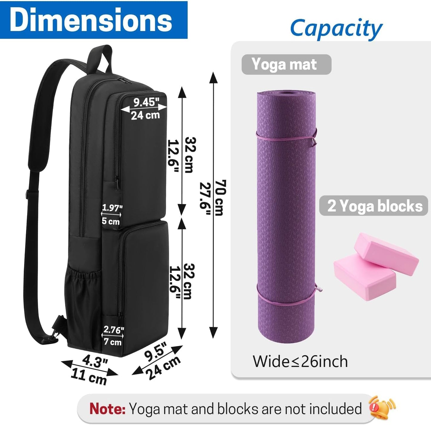 Yoga Mat Bag Carrier Waterproof Yoga Backpack with Multi Pockets, Lightweight Adjustable Yoga Bag for Mat, Yoga Blocks, Yoga Accessories