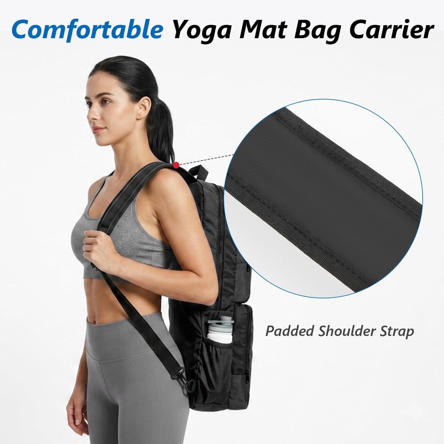 Yoga Mat Bag Carrier Waterproof Yoga Backpack with Multi Pockets, Lightweight Adjustable Yoga Bag for Mat, Yoga Blocks, Yoga Accessories