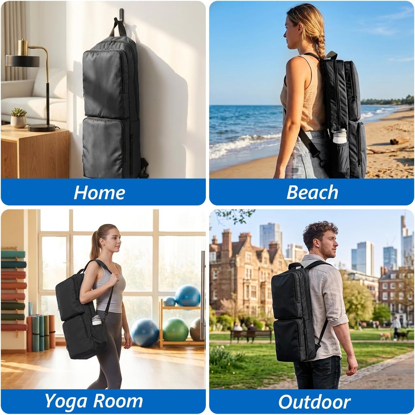 Yoga Mat Bag Carrier Waterproof Yoga Backpack with Multi Pockets, Lightweight Adjustable Yoga Bag for Mat, Yoga Blocks, Yoga Accessories