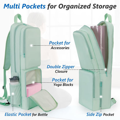 Yoga Mat Bag Carrier Waterproof Yoga Backpack with Multi Pockets, Lightweight Adjustable Yoga Bag for Mat, Yoga Blocks, Yoga Accessories