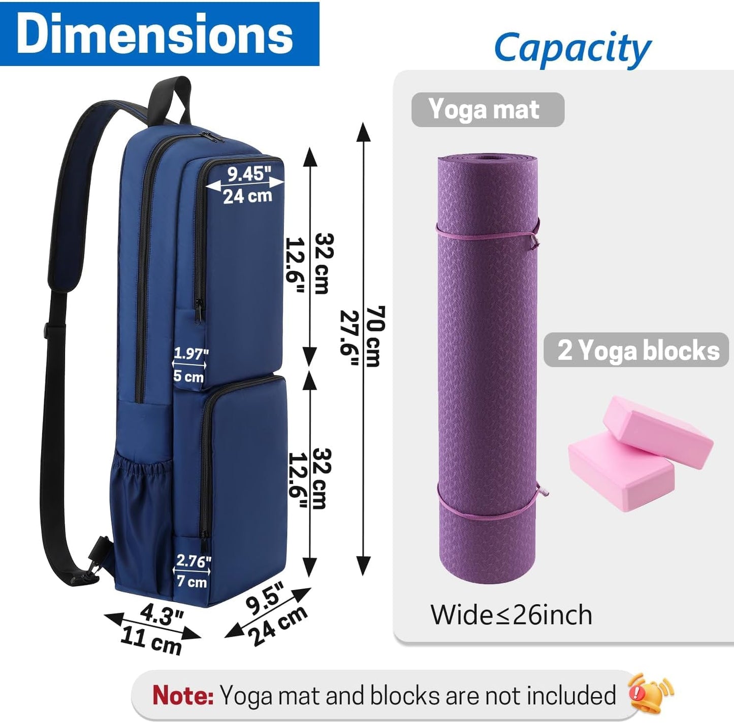 Yoga Mat Bag Carrier Waterproof Yoga Backpack with Multi Pockets, Lightweight Adjustable Yoga Bag for Mat, Yoga Blocks, Yoga Accessories