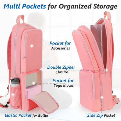 Yoga Mat Bag Carrier Waterproof Yoga Backpack with Multi Pockets, Lightweight Adjustable Yoga Bag for Mat, Yoga Blocks, Yoga Accessories