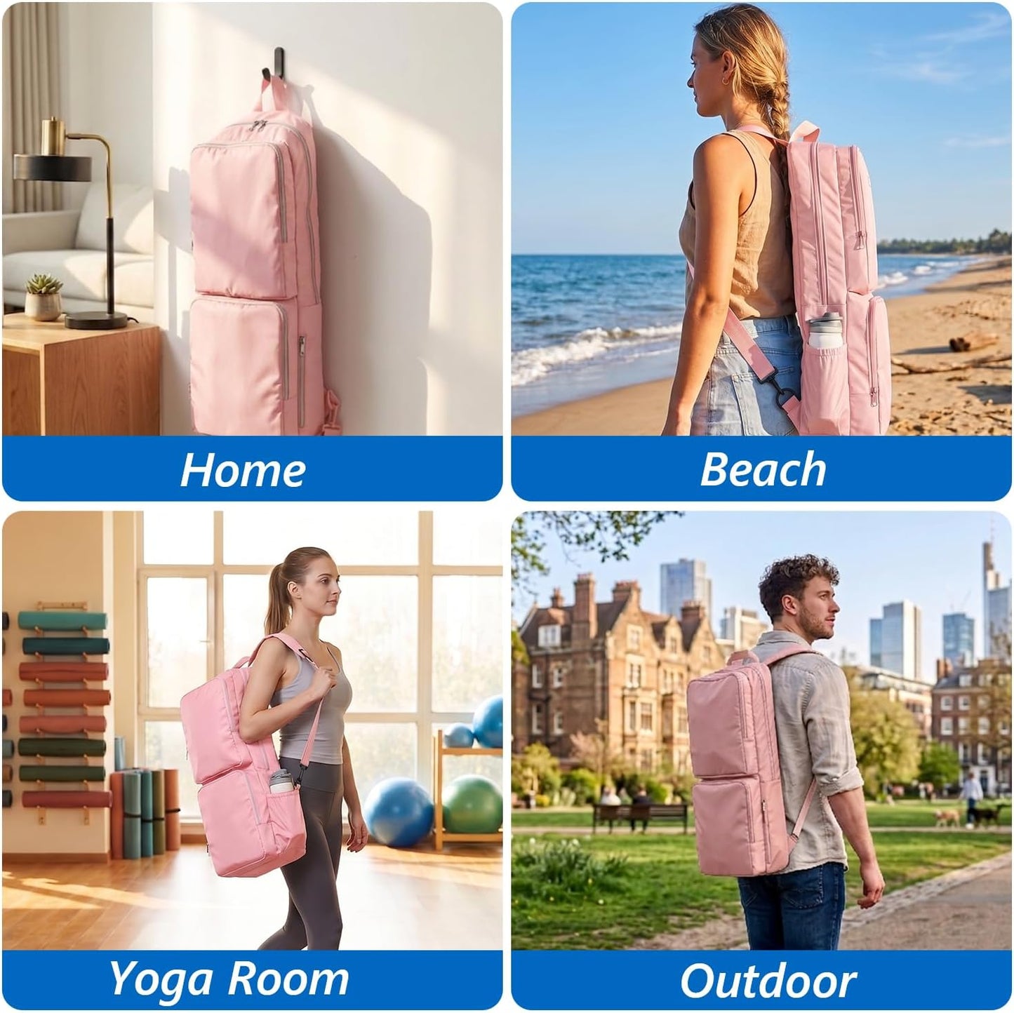 Yoga Mat Bag Carrier Waterproof Yoga Backpack with Multi Pockets, Lightweight Adjustable Yoga Bag for Mat, Yoga Blocks, Yoga Accessories