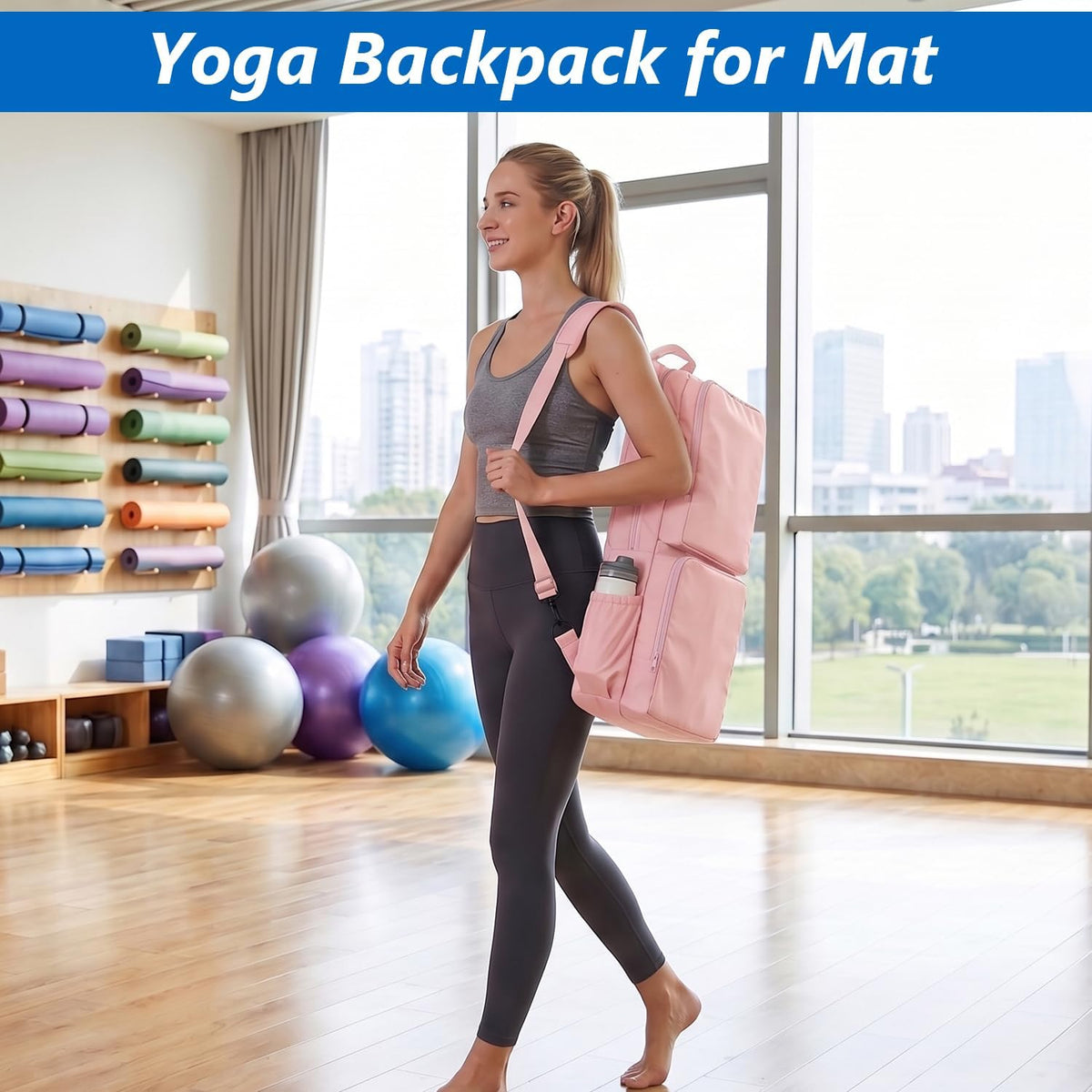 Yoga Mat Bag Carrier Waterproof Yoga Backpack with Multi Pockets, Lightweight Adjustable Yoga Bag for Mat, Yoga Blocks, Yoga Accessories
