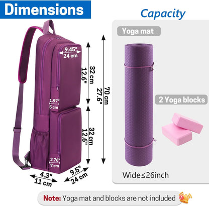 Yoga Mat Bag Carrier Waterproof Yoga Backpack with Multi Pockets, Lightweight Adjustable Yoga Bag for Mat, Yoga Blocks, Yoga Accessories