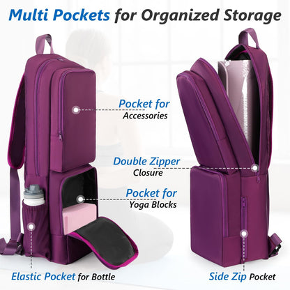 Yoga Mat Bag Carrier Waterproof Yoga Backpack with Multi Pockets, Lightweight Adjustable Yoga Bag for Mat, Yoga Blocks, Yoga Accessories
