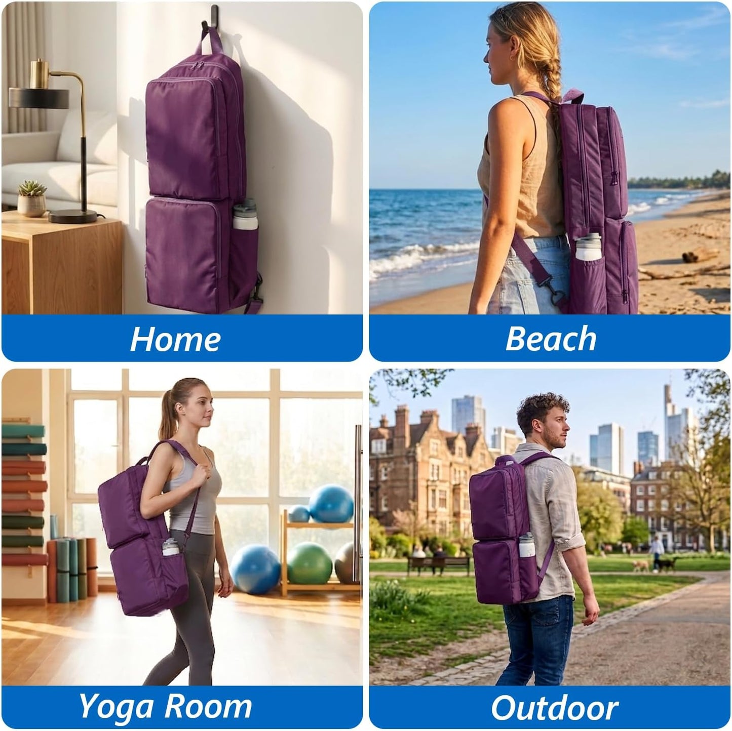 Yoga Mat Bag Carrier Waterproof Yoga Backpack with Multi Pockets, Lightweight Adjustable Yoga Bag for Mat, Yoga Blocks, Yoga Accessories