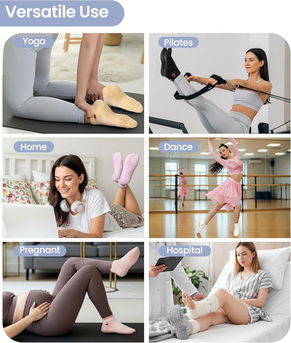 6 Pairs Grip Pilates Socks for Women, Grippy Non Slip Yoga Socks, Cute Cherry Grip Socks for Barre, Hospital, Athletic, Barefoot and Workout