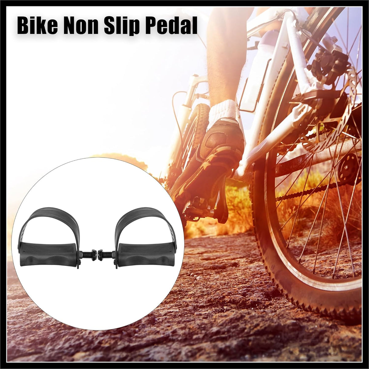 1 Pair Exercise Bike Pedals with Straps 1/2 Inch Spindle Cycling Parts 12.7mm Spindle Black Durable Material