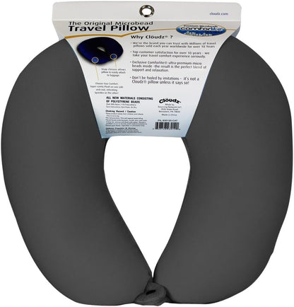 Cloudz Dual Comfort Microbead Airplane Travel Neck Pillow. Super Soft Cozy Plush Fabric on One Side, Cool Relaxing Spandex on the Other! Customize Your Comfort and Support at Home or On the Go!- Blue